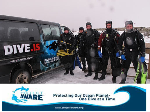 Dedicated team of divers cleaning debris at Silfra