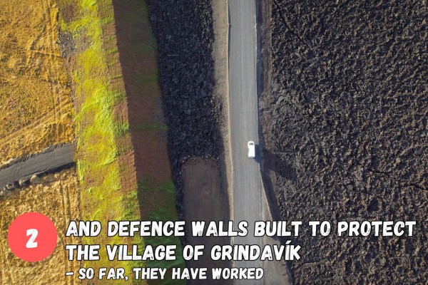 We will drive past defence walls built to protect the village of grindavík.