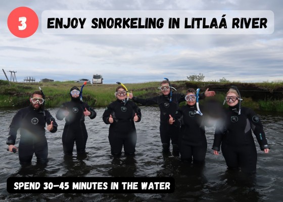 Dive.is Bubbling sands snorkeling tour North Iceland, enjoy snorkeling in Litlaá river